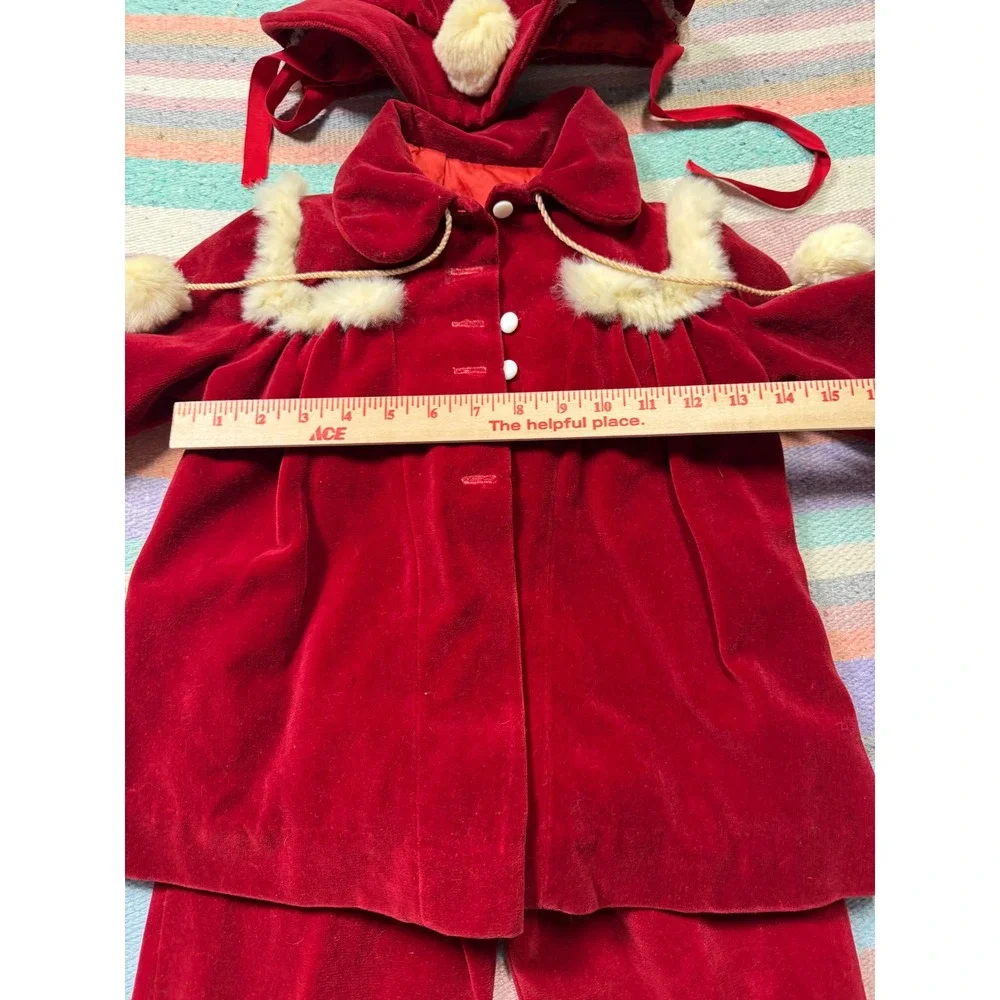Vintage 40s/50s Handmade Red Velvet Baby Christmas Set Jacket Pants Hat